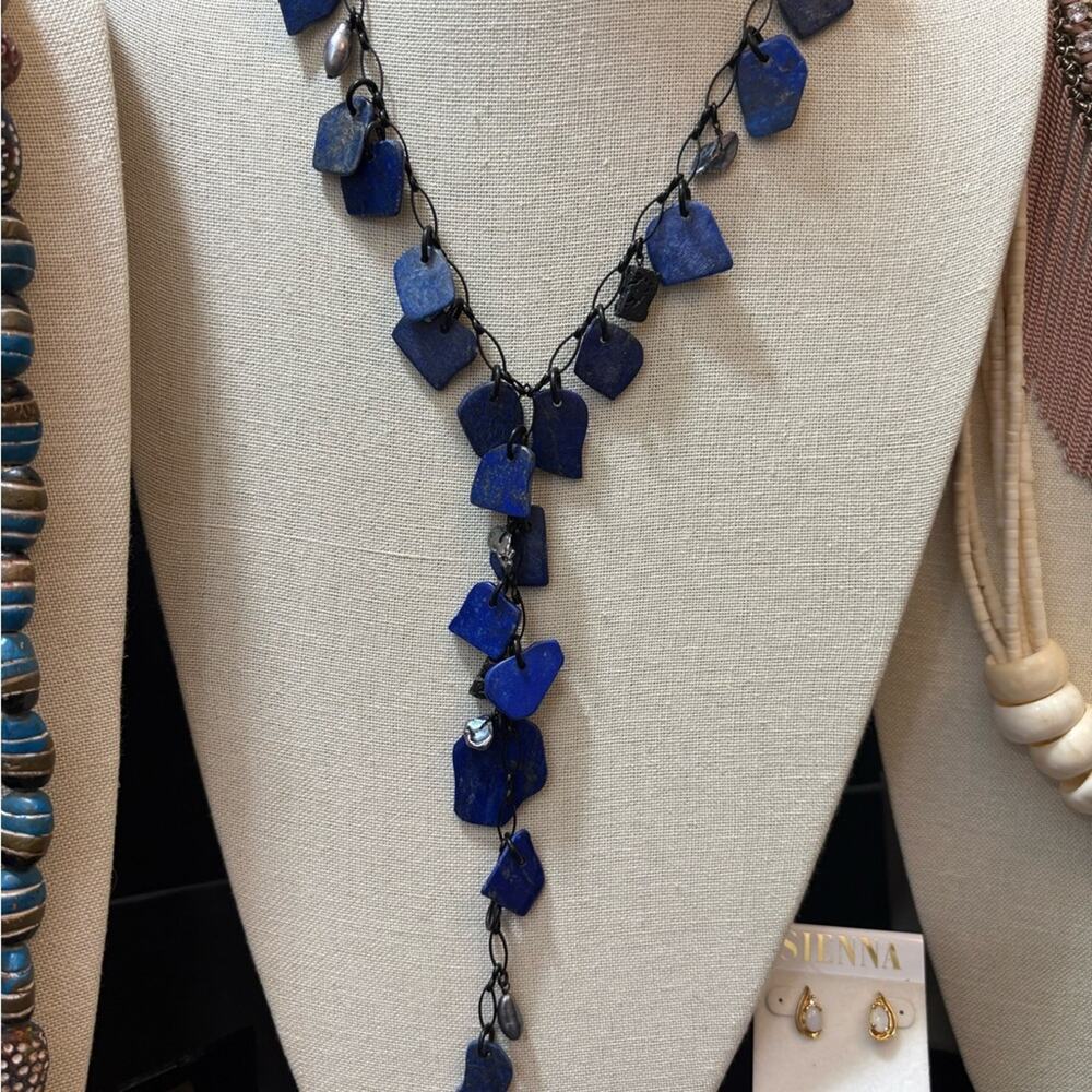 Vintage Lapis Lazuli Blue Stone Necklace 18”